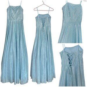 TLC Say‎ Yes To The Prom 5 Blue Silver Rhinestone Bling Strapless Lace Up Dress